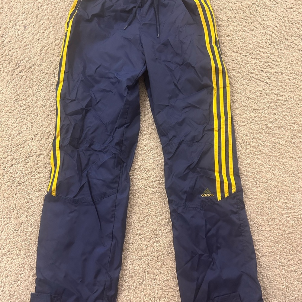 Adidas y2k navy and gold striped track pants XL